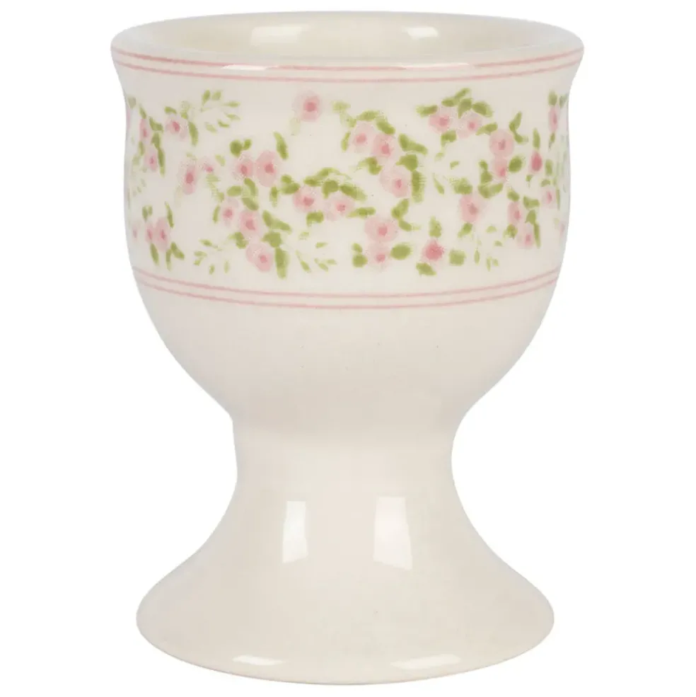 Coquetier en faïence rose et vert d5 - Rose