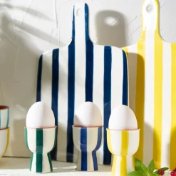 Coquetier en grès rayé indigo et blanc d4.5cm - Alaria