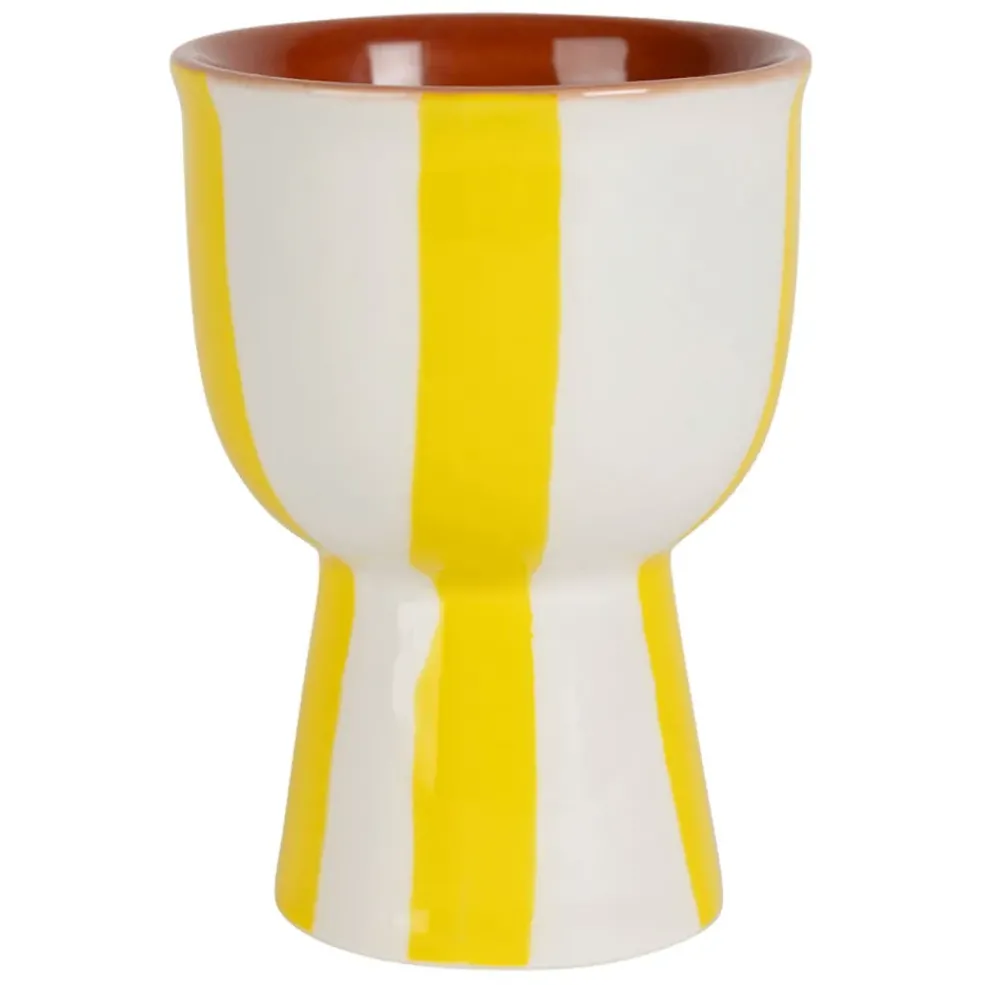 Coquetier en grès rayé jaune et blanc d4.5cm - Alaria
