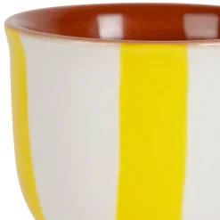 Coquetier en grès rayé jaune et blanc d4.5cm - Alaria