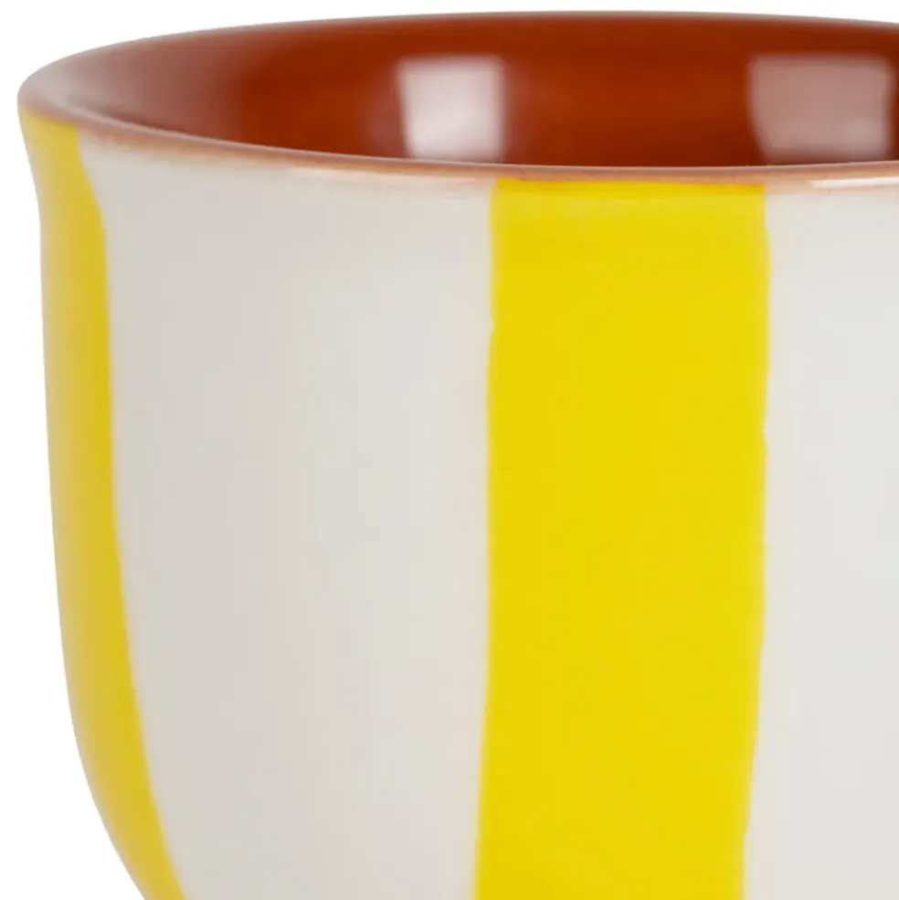 Coquetier en grès rayé jaune et blanc d4.5cm - Alaria