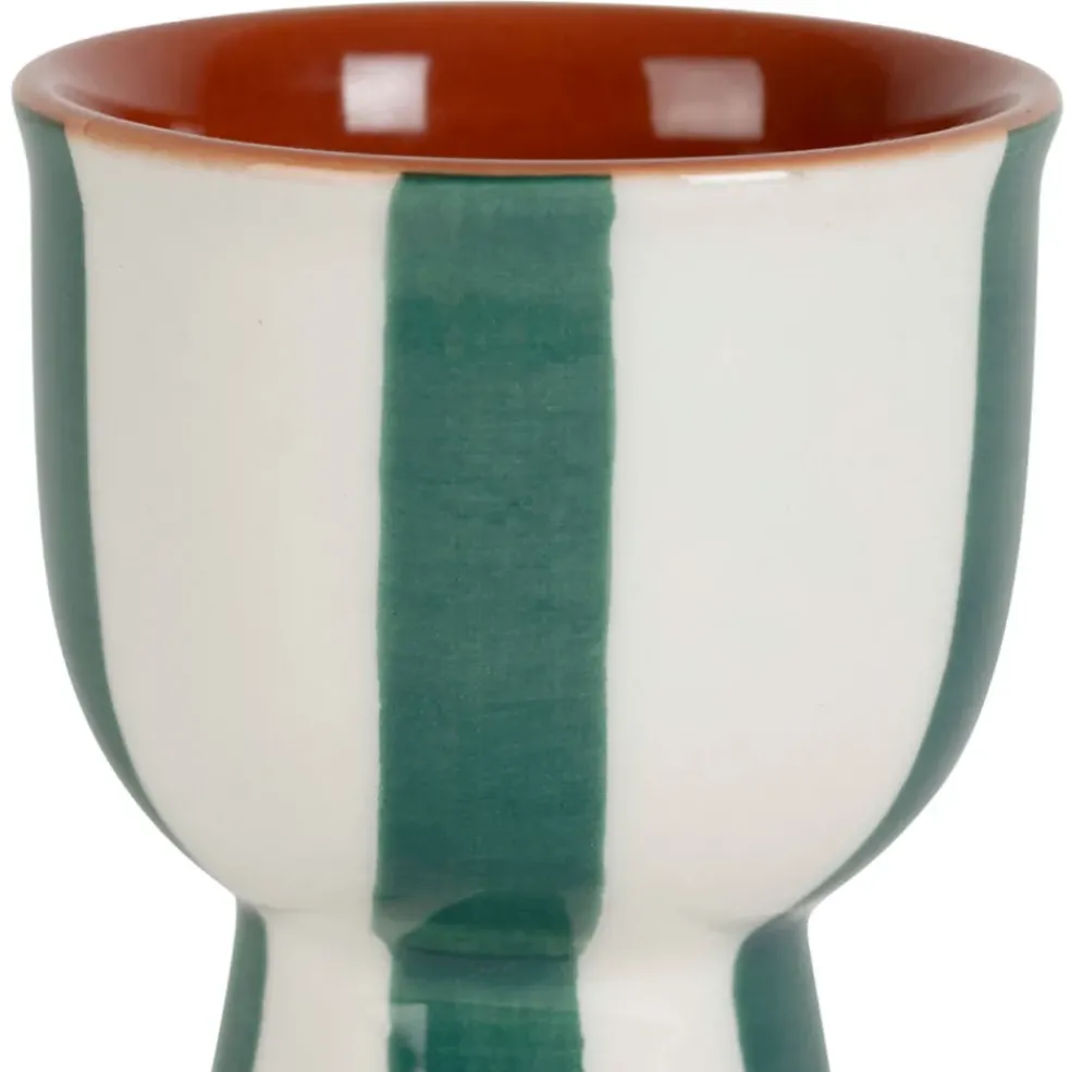 Coquetier en grès rayé émeraude et blanc d4.5cm - Alaria