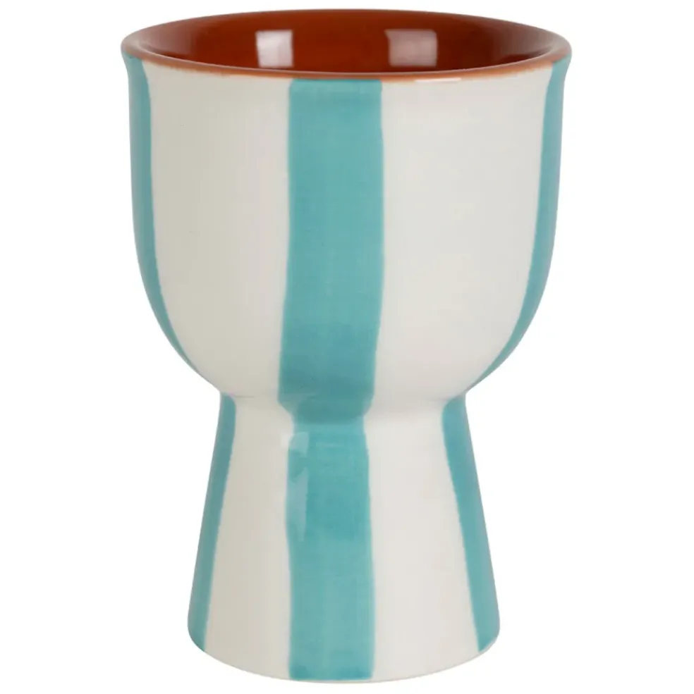 Coquetier en grès rayé turquoise et blanc d4.5cm - Alaria