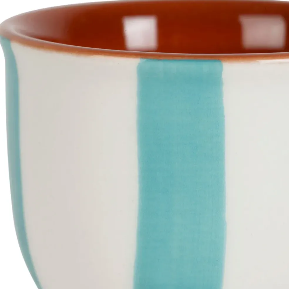 Coquetier en grès rayé turquoise et blanc d4.5cm - Alaria