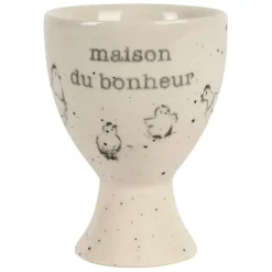Coquetier Maison du bonheur en grès blanc moucheté - La Ferme