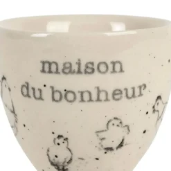 Coquetier Maison du bonheur en grès blanc moucheté - La Ferme