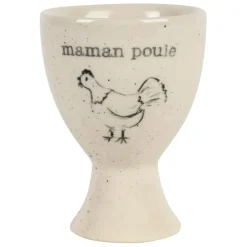 Coquetier Maman poule en grès blanc moucheté - La Ferme