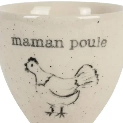 Coquetier Maman poule en grès blanc moucheté - La Ferme