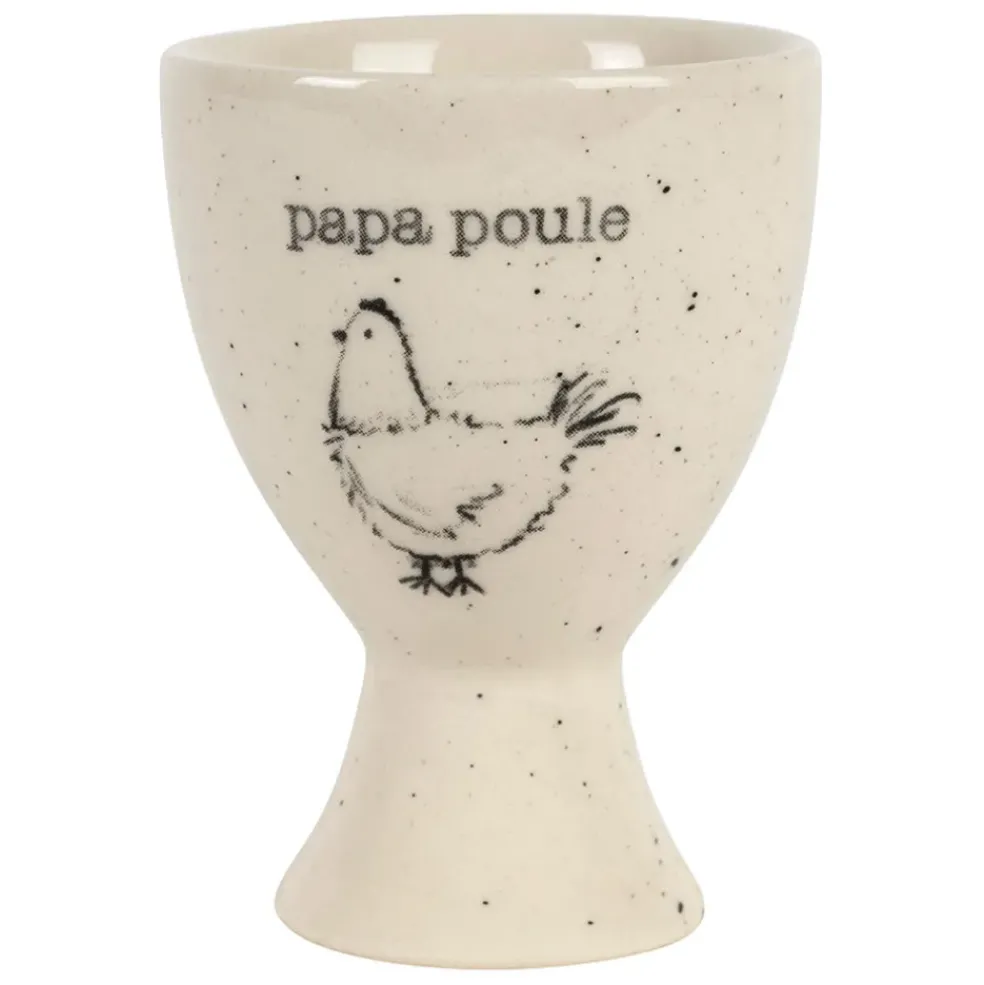 Coquetier Papa poule en grès blanc moucheté - La Ferme