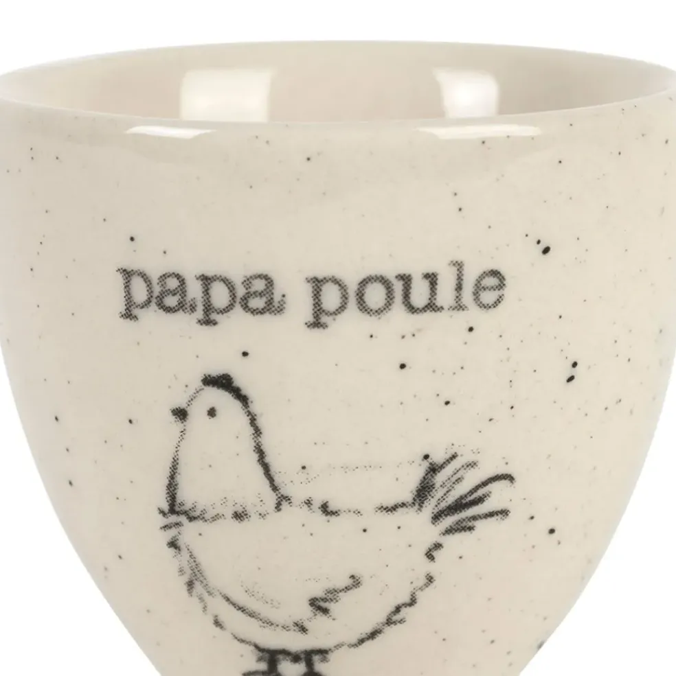 Coquetier Papa poule en grès blanc moucheté - La Ferme
