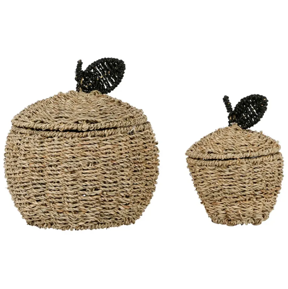 Corbeilles pomme avec couvercle x2 naturel en jonc de mer+fer - Sweet Dream