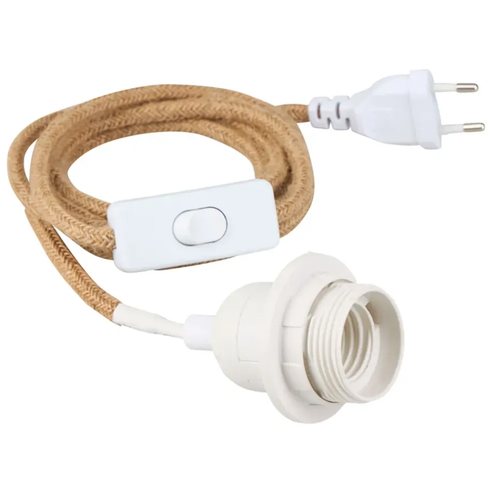 Cordon électrique avec interrupteur en tissu naturel et blanc 1.75m