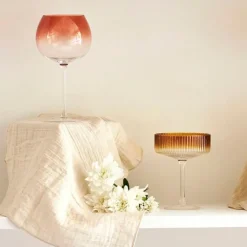 Coupe champagne striée en verre ambre - Funny