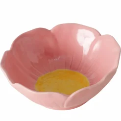 Coupelle Fleur en grès rose pâle et jaune d13cm - Elisa