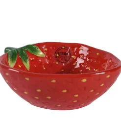 Coupelle fraise en dolomite rouge 15.5x12cm