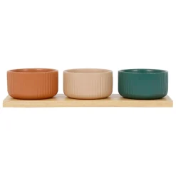 Coupelles x3 terracotta et plateau bois hervea - sweet leaves