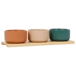 Coupelles x3 terracotta et plateau bois hervea - sweet leaves