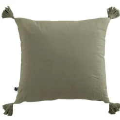 Coussin avec pompons en gaze de coton romarin 40x40cm - Gaia