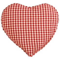 Coussin coeur en coton à carreaux rouge 40x35cm - Mamie