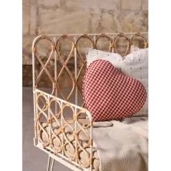 Coussin coeur en coton à carreaux rouge 40x35cm - Mamie