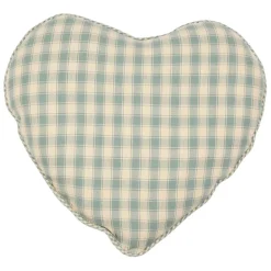 Coussin cœur en coton vichy sauge 40x35cm - Campagne