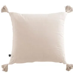 Coussin dehoussable avec pompons en gaze de coton pampa 40x40cm - Gaia