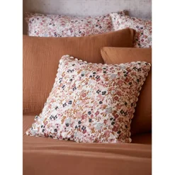Coussin déhoussable avec croquet en gaze de coton imprimée pampa 40x40cm - Capucine