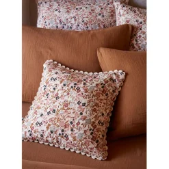 Coussin déhoussable avec croquet en gaze de coton imprimée pampa 40x40cm - Capucine