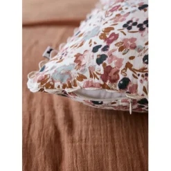 Coussin déhoussable avec croquet en gaze de coton imprimée pampa 40x40cm - Capucine