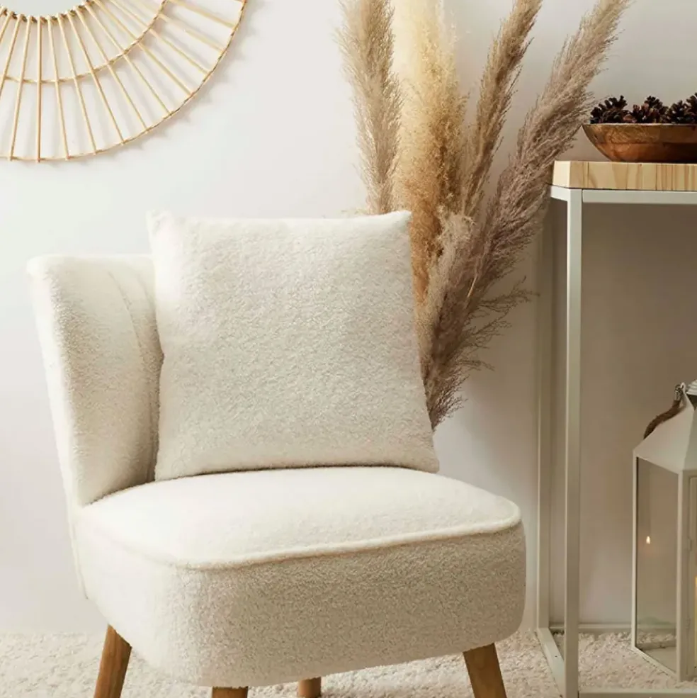 Coussin doudou bouclé crème 40x40cm - décorera