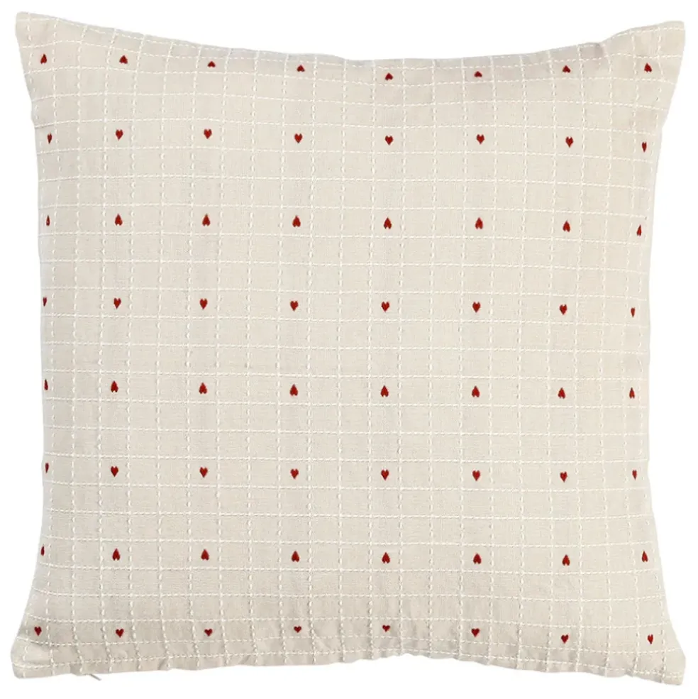 Coussin en coton grège 45x45cm - P'tits Coeurs