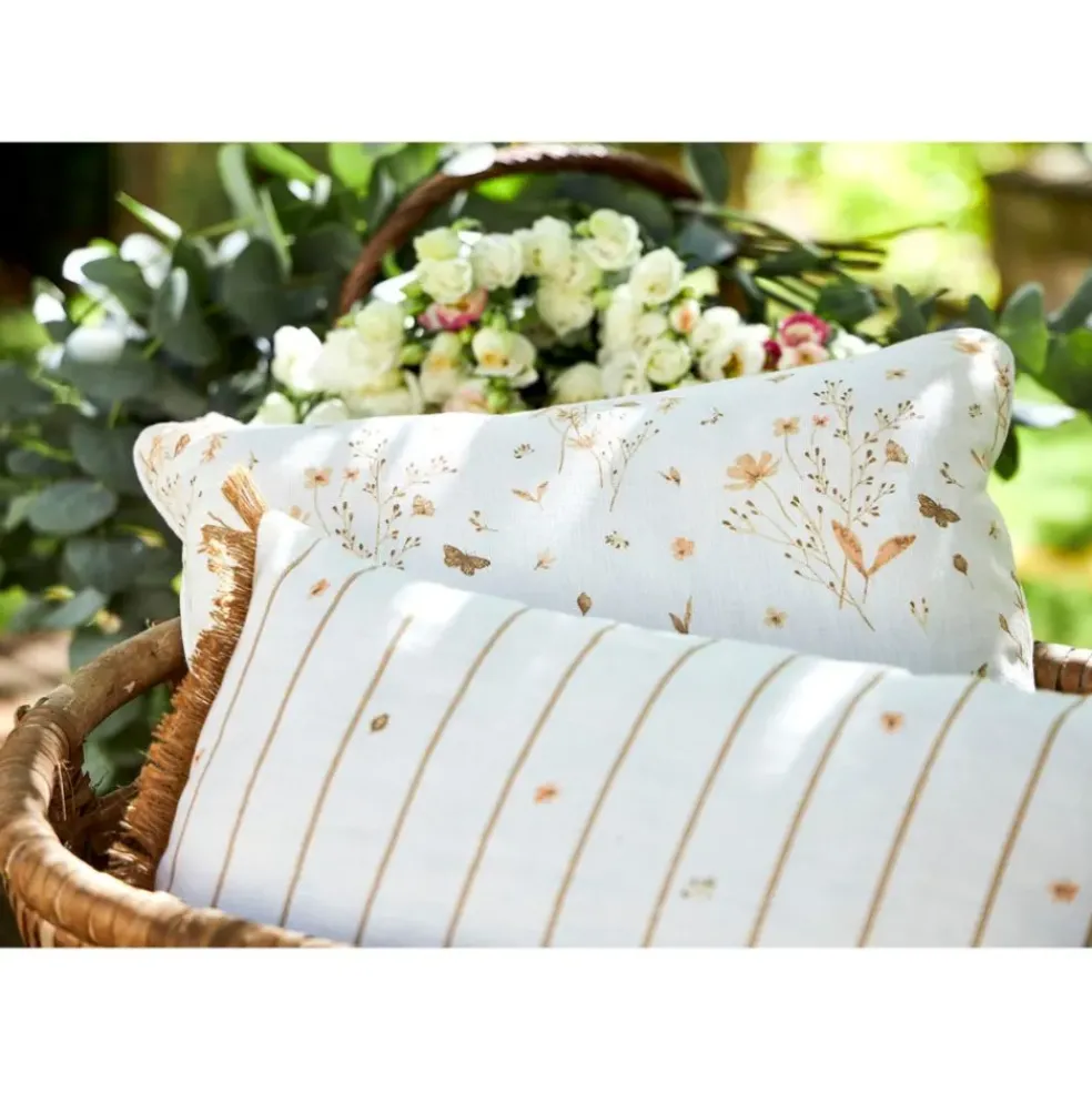 Coussin en lin beige et blanc 30x50cm - Louise