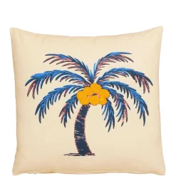 Coussin palmier en coton blanc et bleu 45x45cm - Palme