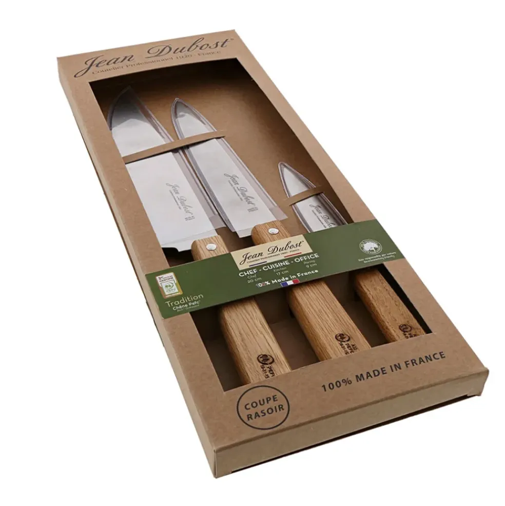 Couteau de cuisine 3 pièces avec manche en chene - Tradition