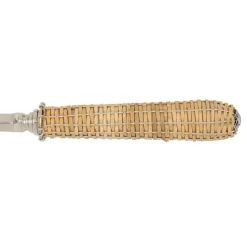 Couverts à salade en inox et osier naturel