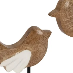 Déco 2 moineaux en manguier et fer naturel et blanc - Floréal