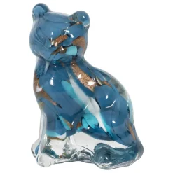 Déco chat en verre bleu et doré - Félin