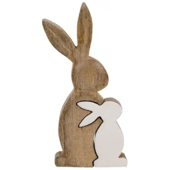 Déco duo lapin en manguier naturel et blanc - Floreal