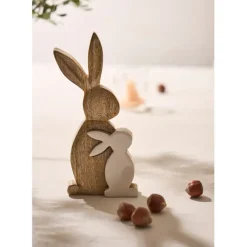 Déco duo lapin en manguier naturel et blanc - Floreal