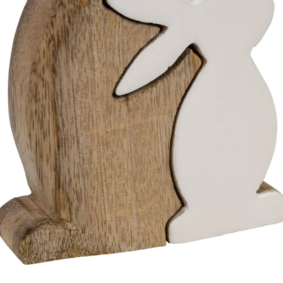 Déco duo lapin en manguier naturel et blanc - Floreal