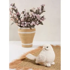 Déco moineau en fibre écru