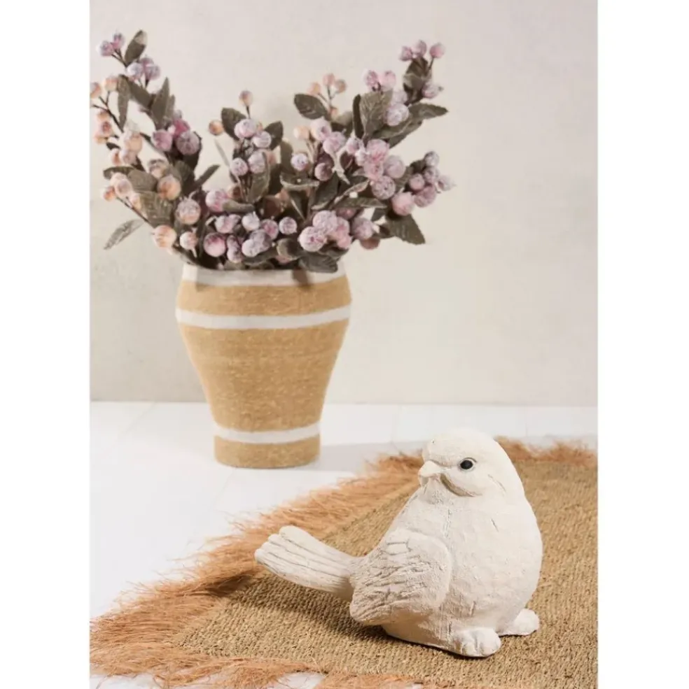 Déco moineau en fibre écru