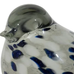Déco moineau en verre blanc et bleu pailleté - Serin
