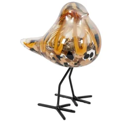 Déco moineau en verre et fer brun - Serin