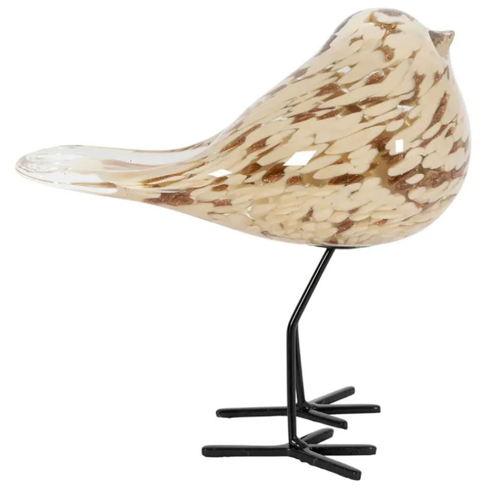 Déco moineau en verre et fer beige et doré - Serin