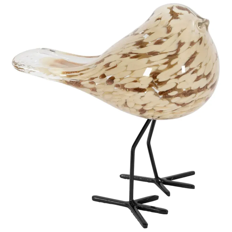 Déco moineau en verre et fer beige et doré - Serin