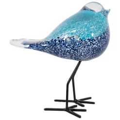Déco moineau en verre et fer bleu - Serin