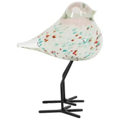 Déco moineau en verre et fer vert et rose - Serin