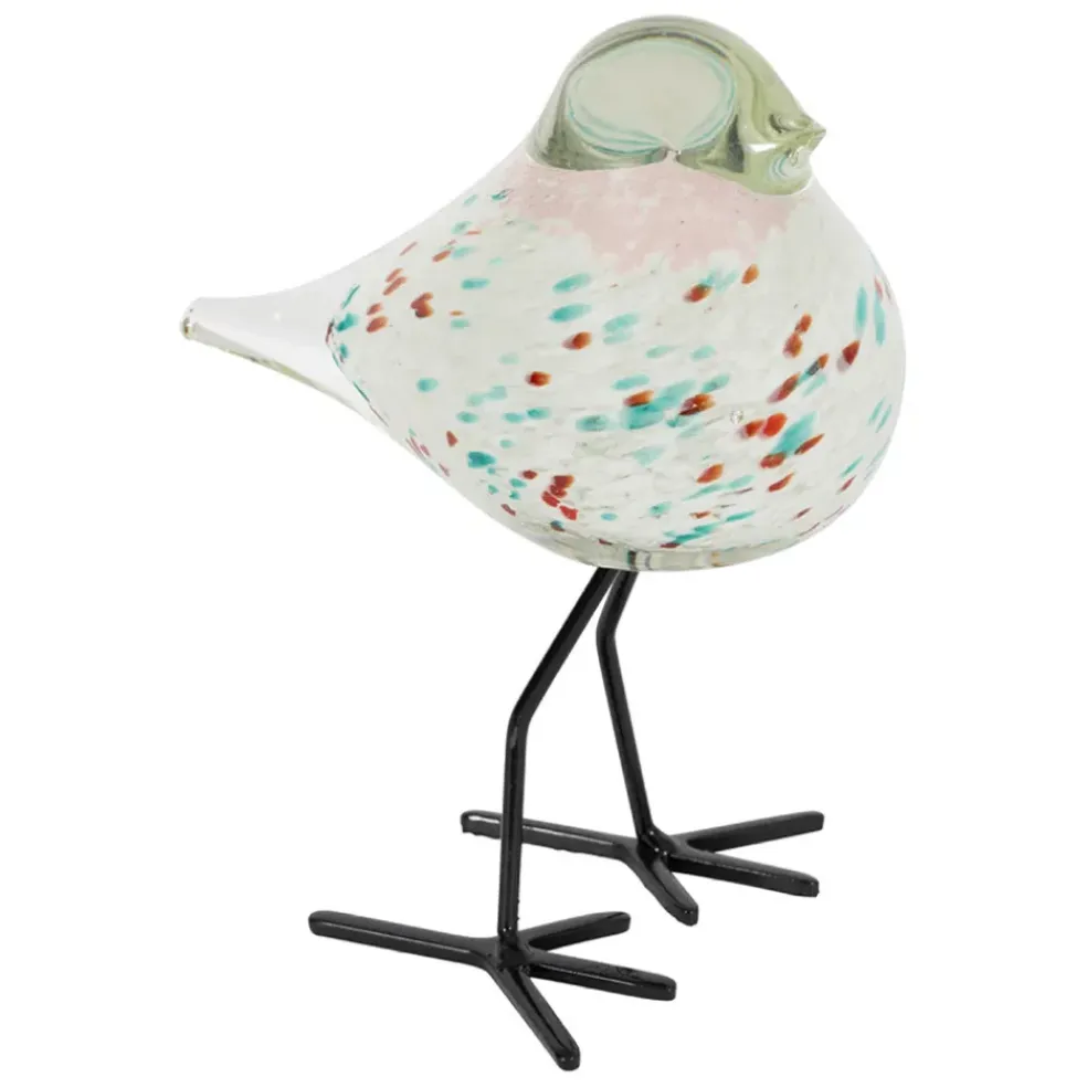 Déco moineau en verre et fer vert et rose - Serin