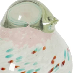 Déco moineau en verre et fer vert et rose - Serin